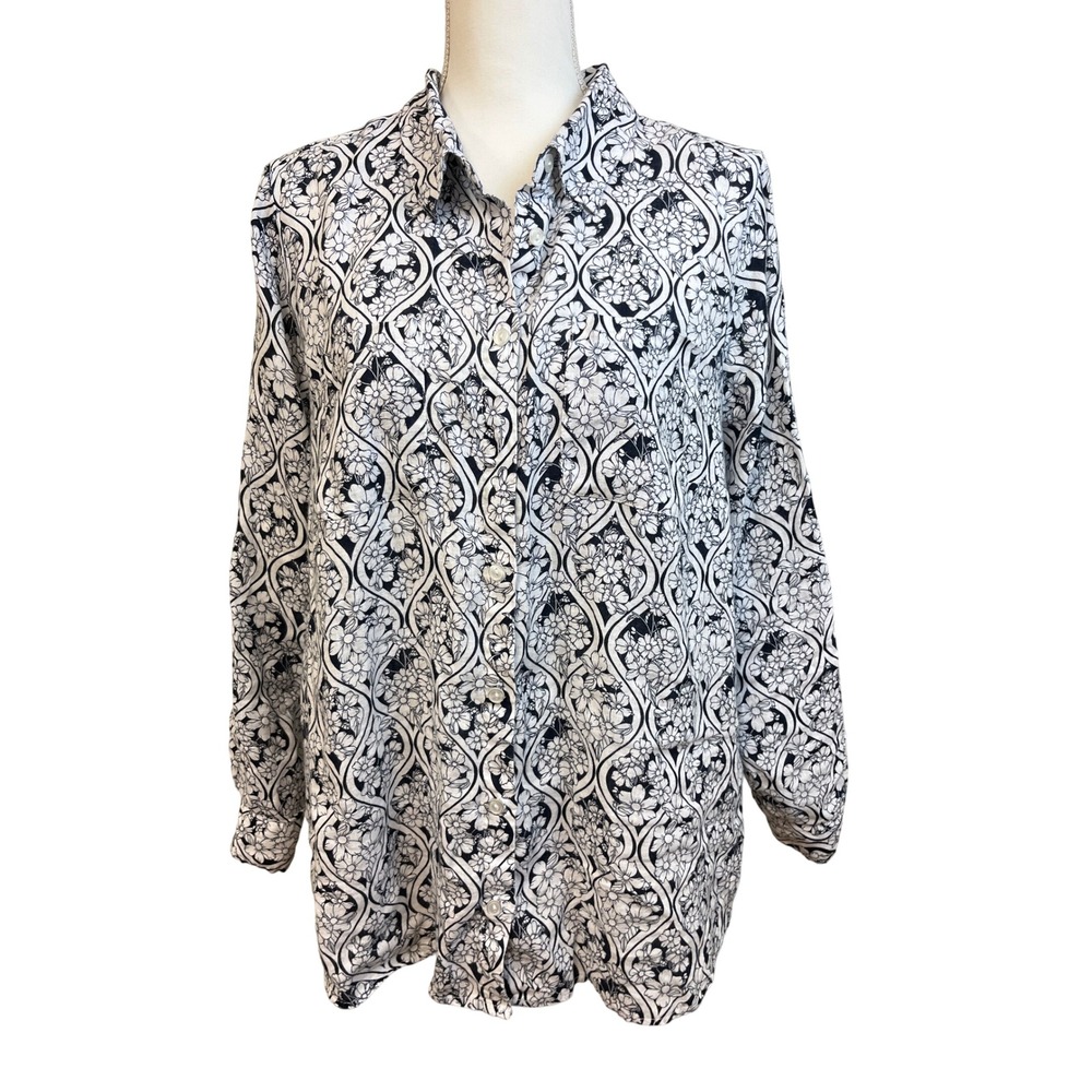 CHARTER CLUB Floral Linen Button Down 1X Garden Coastal Travel Casual Comfort